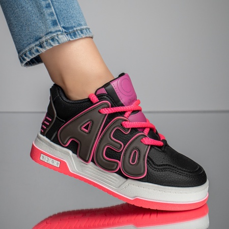 REDUCERI INCALTAMINTE, Pantofi sport dama negri cu roz MOD11666, modlet.ro