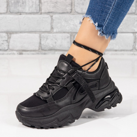 Adidasi dama, Pantofi sport dama negri cu strasuri atasate MOD10438, modlet.ro