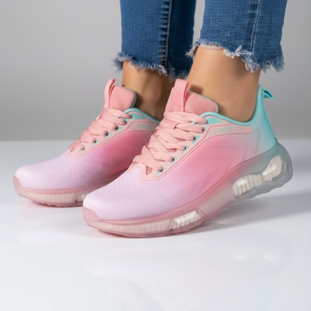 Adidasi dama, Pantofi sport dama roz cu albastru si talpa groasa MOD09503, modlet.ro