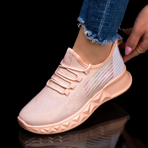 Pantofi sport din material textil dama roz cu alb MDL03773