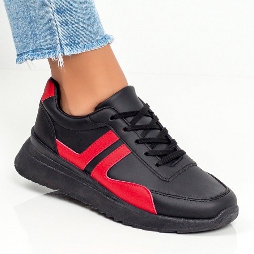 Pantofi sport negri cu rosu si talpa groasa MOD05871
