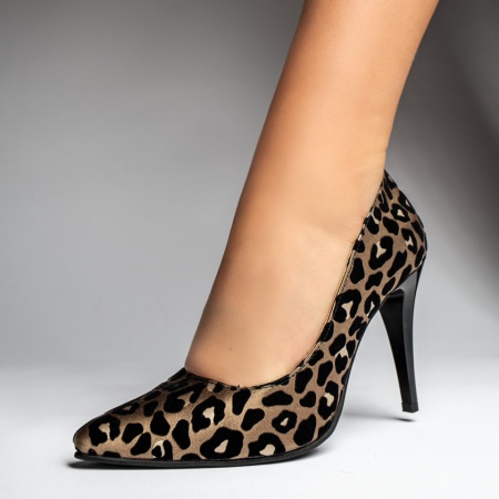 Pantofi Stiletto, Pantofi Stiletto dama cu imprimeu negri din Piele naturala MOD12940, modlet.ro