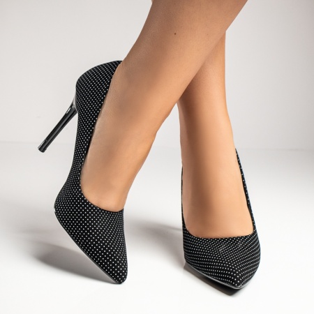 Pantofi Stiletto dama cu toc subtire si imprimeu negri INA33, 4, modlet.ro