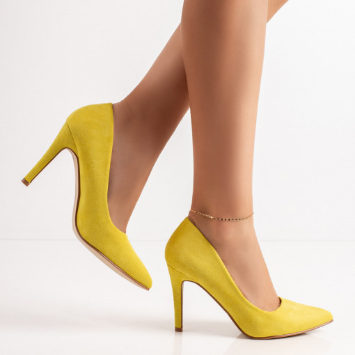 Pantofi Stiletto dama galbeni suede cu toc subtire MOD06497