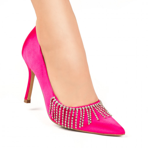 Incaltaminte dama, Pantofi Stiletto dama roz cu aplicatii de pietre ZEF07772 - zeforia.ro