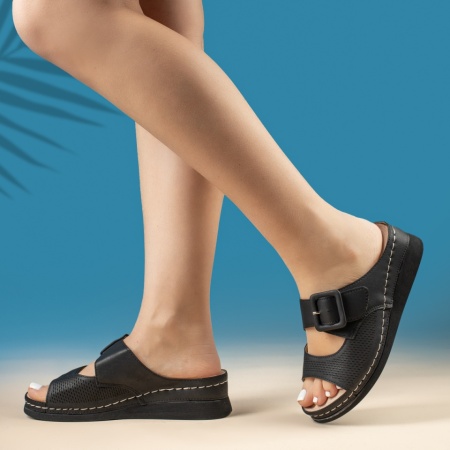 Papuci casual dama cu platforma si catarama negri MOD14287, 2, modlet.ro