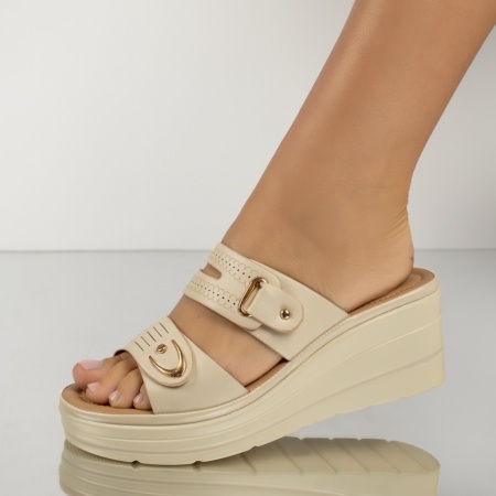 Papuci casual dama, Papuci casual dama cu platforma si perforatii bej MOD13840, modlet.ro
