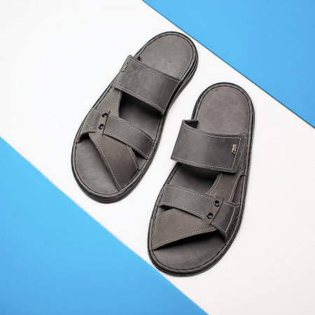 Papuci casual gri barbati din Piele naturala MOD11466