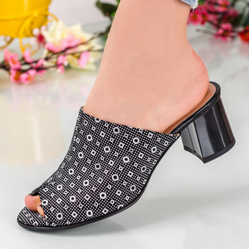 Papuci dama cu toc din Piele Naturala negri MDL00980