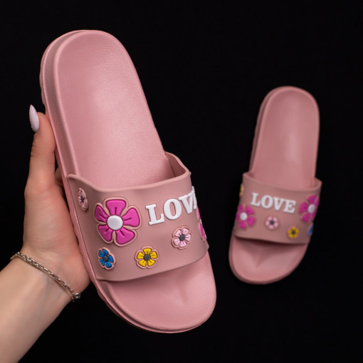 Papuci dama roz cu model "Love'" MDL04939