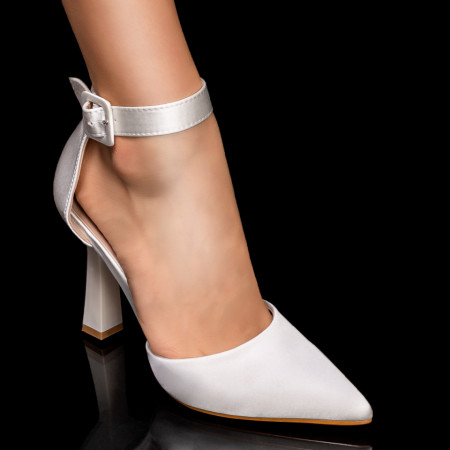 Sandale cu toc subtire, Sandale albe dama elegante cu toc tip clopot ZEF05545 - zeforia.ro