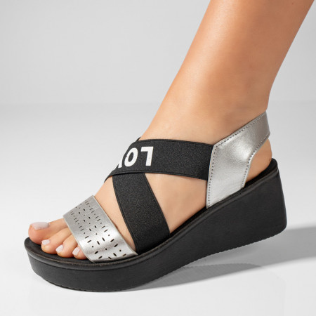 REDUCERI INCALTAMINTE, Sandale cu platforma dama argintiu cu negru MOD08510, modlet.ro