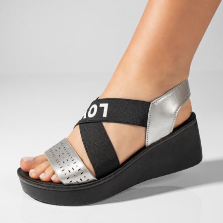 Sandale cu platforma, Sandale cu platforma dama argintiu cu negru ZEF08510 - zeforia.ro