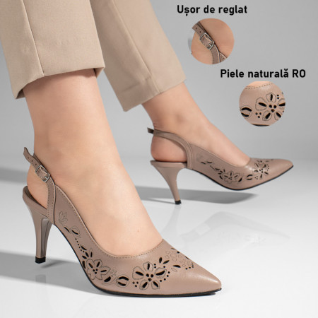Sandale cu toc dama khaki din Piele Naturala MOD11305, 3, modlet.ro