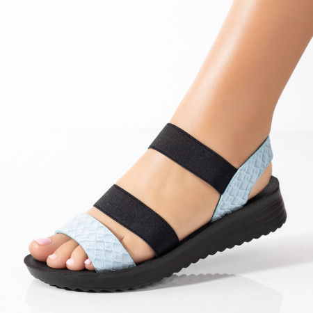 Sandale cu platforma, Sandale dama cu bareta elastica albastre cu print MOD09302, modlet.ro