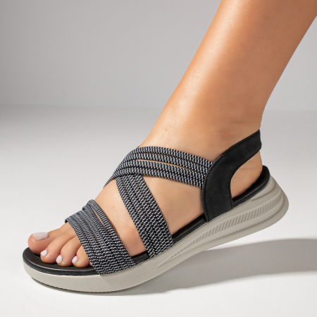 Sandale dama cu barete elastice negre DORA10, 3, modlet.ro
