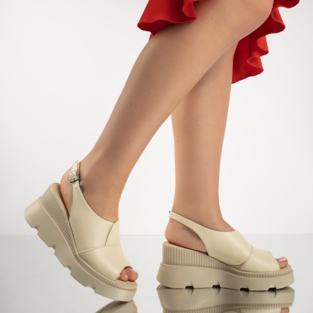 Sandale dama cu platforma bej deschis din Piele naturala ZEF13461, 3, zeforia.ro