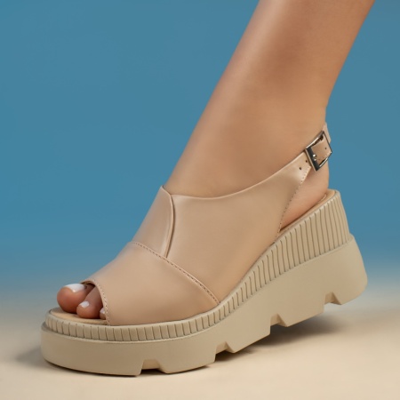 Sandale dama cu platforma bej inchis din Piele naturala ZEF13461