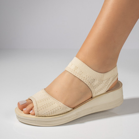 REDUCERI INCALTAMINTE, Sandale dama cu platforma din material textil bej MOD11521, modlet.ro