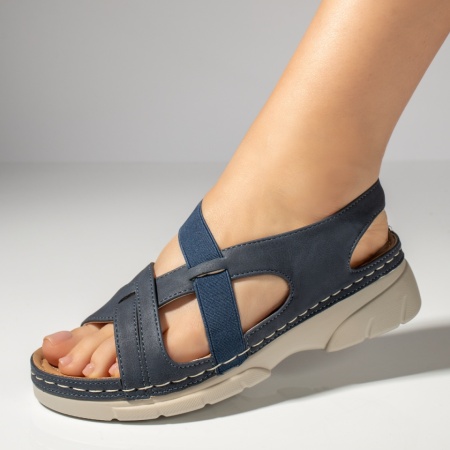 Sandale dama, Sandale dama cu platforma si bareta elastica albastre MOD11585, modlet.ro