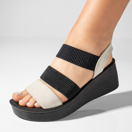 REDUCERI INCALTAMINTE, Sandale dama cu platforma si bareta elastica gri suede MOD09089, modlet.ro