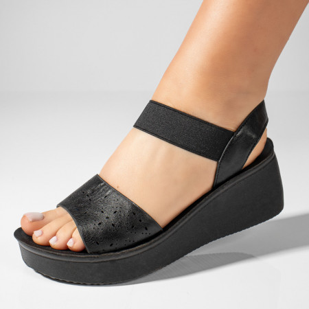 Sandale cu platforma, Sandale dama cu platforma si bareta elastica negre ZEF08502 - zeforia.ro
