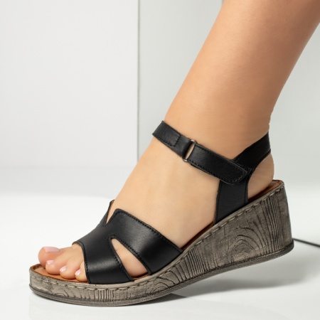 Sandale dama cu platforma si bareta negre din Piele naturala ZEF13617, 2, zeforia.ro