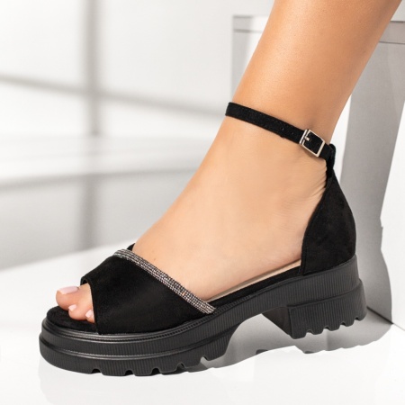 Sandale dama cu platforma si bareta negru suede LIA43, 2, modlet.ro