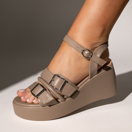 Sandale dama cu platforma si catarame khaki MOD11602, 3, modlet.ro