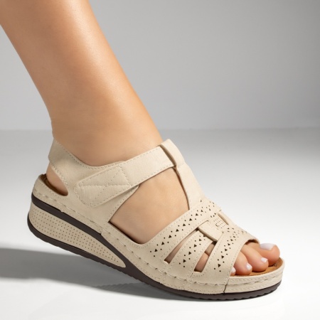 Sandale dama cu platforma si inchidere cu scai bej MOD11511, 4, modlet.ro