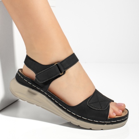 Sandale dama cu platforma si inchidere cu scai negre MOD13389, 3, modlet.ro