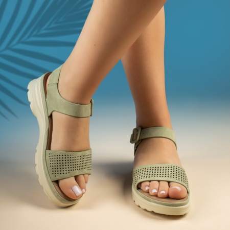 Sandale dama cu platforma si perforatii verzi MOD13506, 4, modlet.ro