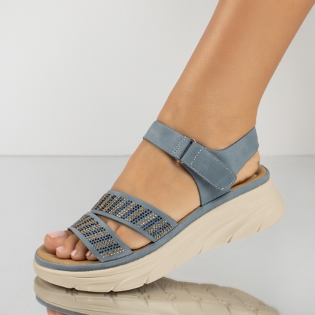 Sandale dama, Sandale dama cu platforma si strasuri albastre MOD13845, modlet.ro
