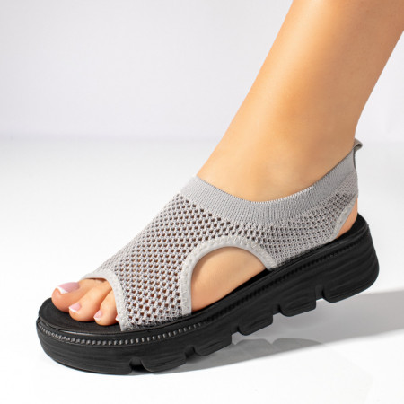 Sandale cu platforma, Sandale dama cu talpa groasa din material textil gri ZEF11368 - zeforia.ro