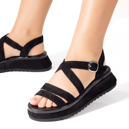 Sandale cu platforma, Sandale dama cu talpa groasa negre suede MOD09437, modlet.ro