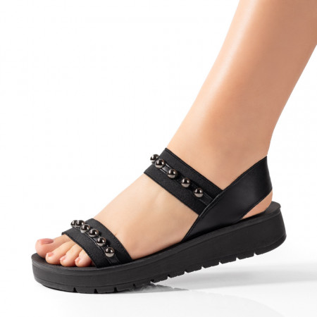 Incaltaminte dama, Sandale dama cu talpa groasa si barete elastice negre MOD05196, modlet.ro