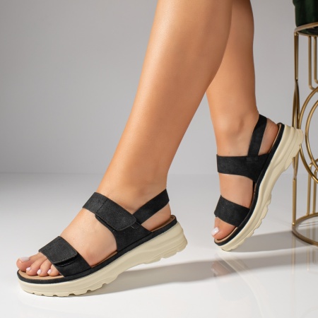 Sandale dama cu talpa groasa si inchidere cu scai negre MOD09191, 2, modlet.ro