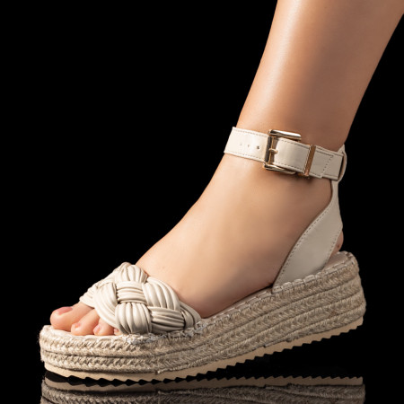 Sandale dama cu talpa groasa si model impletit bej MDL09498