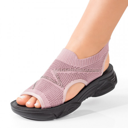 Sandale cu platforma, Sandale dama cu talpa groasa si strasuri aplicate roz MOD08715, modlet.ro