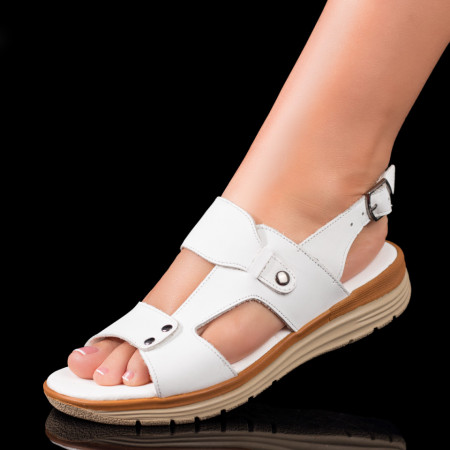 REDUCERI INCALTAMINTE, Sandale dama cu talpa joasa albe din Piele naturala MOD08932, modlet.ro