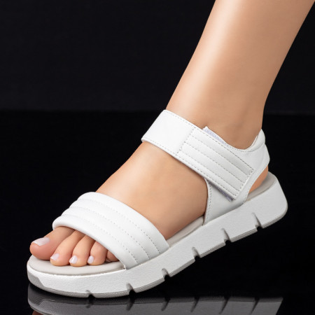 Sandale joase dama, Sandale dama cu talpa joasa si inchidere cu scai albe MOD08744, modlet.ro