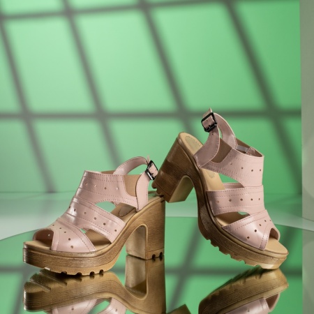 Sandale cu toc, Sandale dama cu toc gros si platforma roz din Piele naturala MOD11633, modlet.ro