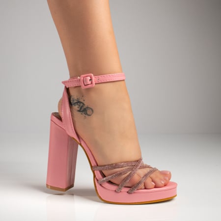 Sandale cu toc si platforma, Sandale dama cu toc gros si platforma roz ZEF08815 - zeforia.ro
