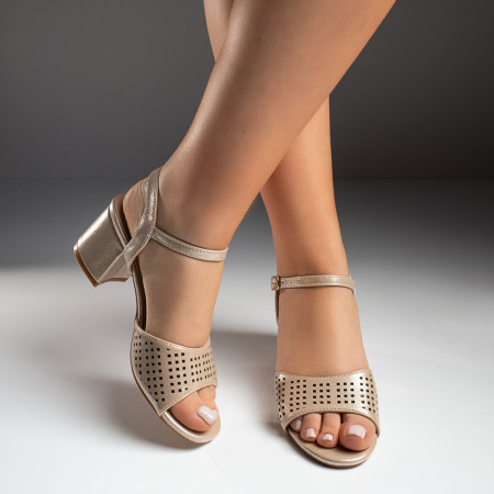 Sandale cu toc, Sandale dama cu toc si bareta aurii MOD08811, modlet.ro