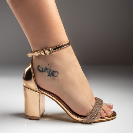 Sandale cu toc, Sandale dama cu toc si pietre aplicate aurii MOD08797, modlet.ro