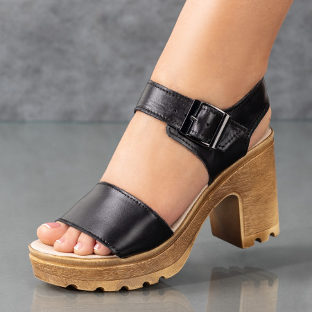 Sandale cu toc, Sandale dama cu toc si platforma mica din Piele naturala negre ZEF08904 - zeforia.ro
