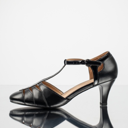 Sandale dama cu toc subtire si bareta negre MOD13744