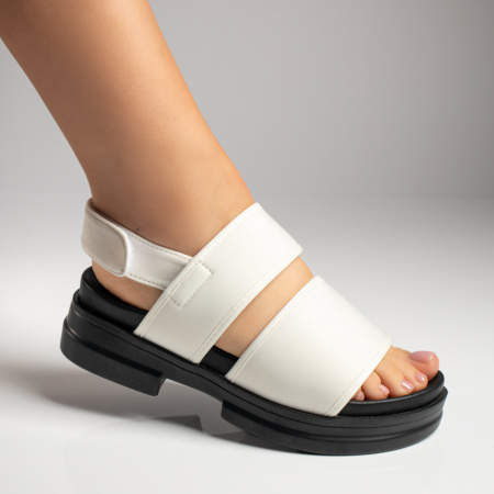 Sandale cu platforma, Sandale dama din material textil albe cu talpa groasa ZEF08743 - zeforia.ro