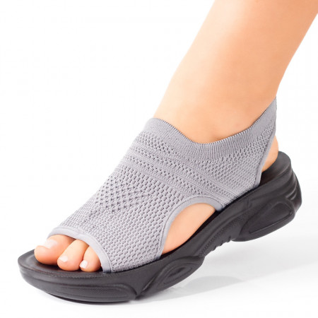 Sandale cu platforma, Sandale dama din material textil si talpa groasa gri ZEF08725 - zeforia.ro
