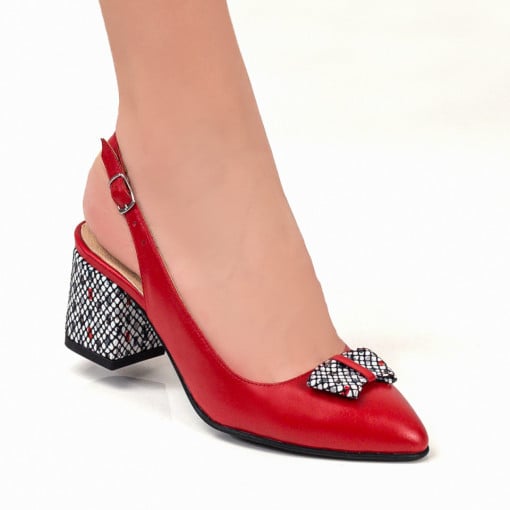 Sandale cu toc gros, Sandale dama elegante rosii din Piele cu funda ZEF04810 - zeforia.ro